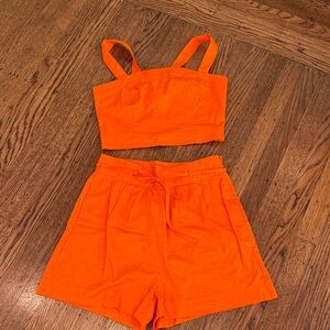 Jason Wu Bright Orange Matching Set 🍊 | Crop Top + High Waist Shorts | Small